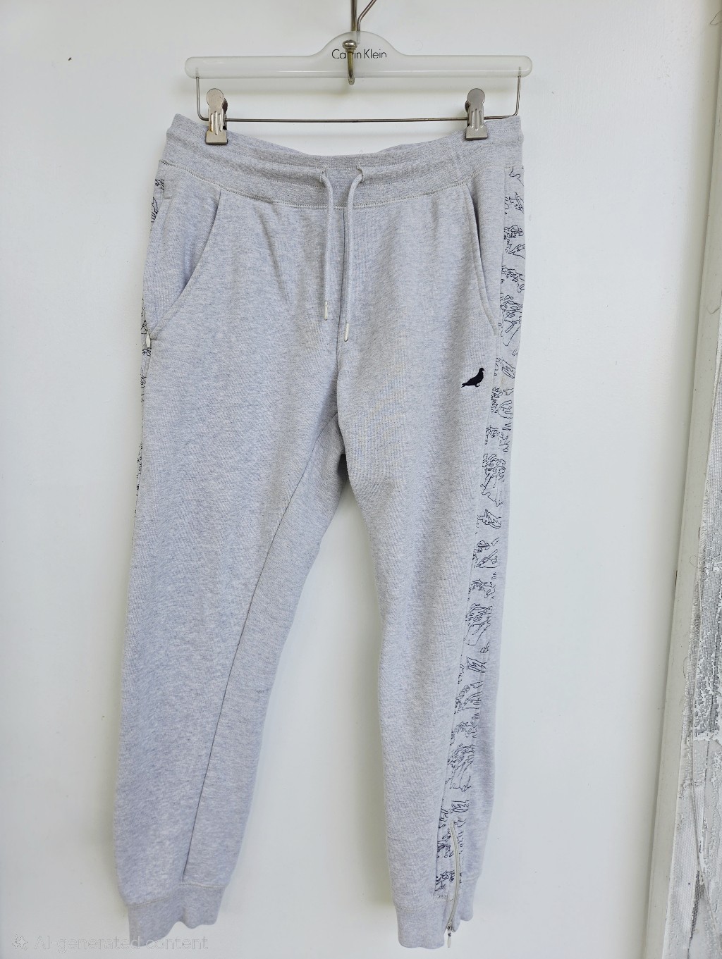 Staple Pigeon Grey Sweatpants Zip Ankles Pockets Drawstring Size Medium *Read*